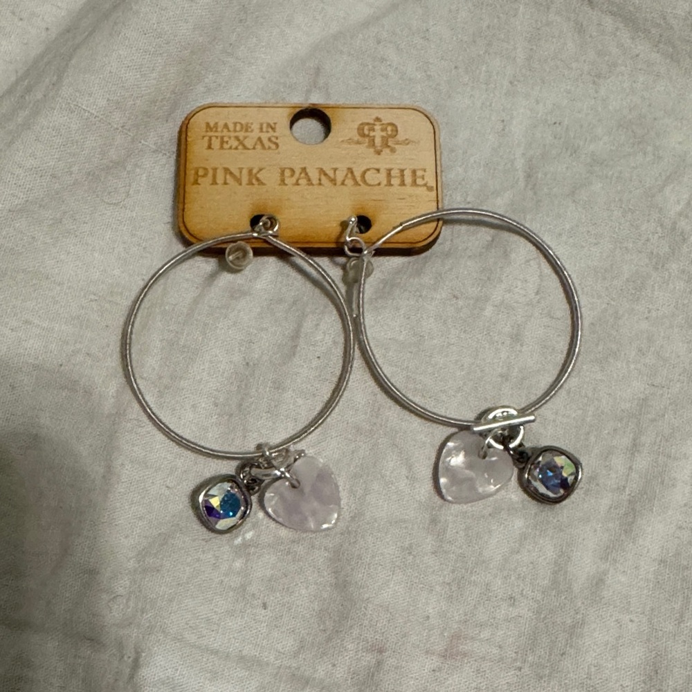 Panache Silver Hoop Earrings with Heart Charms